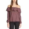 Discount 😍 Michael Kors Petite Printed Ruffled Off-The-Shoulder Top Merlot 🤩