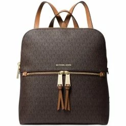 Discount ✔️ Michael Kors Signature Rhea Zip Medium Slim 🎒 Backpack Brown/acorn 🎉