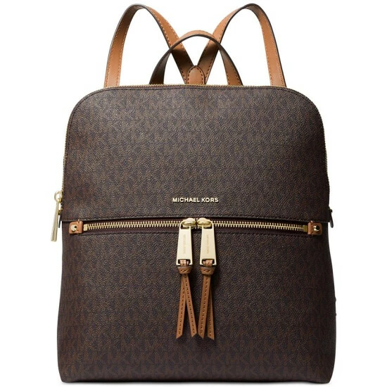 Discount โ๏ธ Michael Kors Signature Rhea Zip Medium Slim ๐ Backpack Brown/acorn ๐