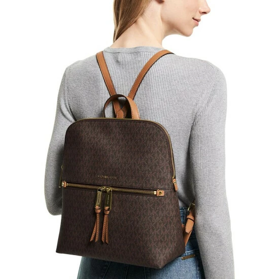 Discount โ๏ธ Michael Kors Signature Rhea Zip Medium Slim ๐ Backpack Brown/acorn ๐ - Image 4
