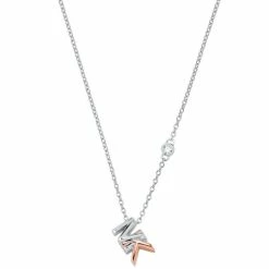 Outlet 🔥 Michael Kors Two-Tone Sterling Silver Cubic Zirconia & Layered Logo Pendant Necklace, 16 + 2 Extender Two Tone 👏