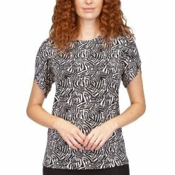 Coupon โ๏ธ Michael Kors ๐ฉ Women's Zebra-Print Petal-Sleeve Top Black/white ๐