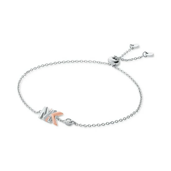 Top 10 โ Michael Kors Two-Tone Sterling Silver Cubic Zirconia & Layered Logo Slider Bracelet Two Tone ๐