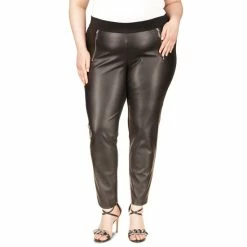 Deals 🛒 Michael Kors Plus Size Mixed-Media Skinny Pants Deep Black 🎁