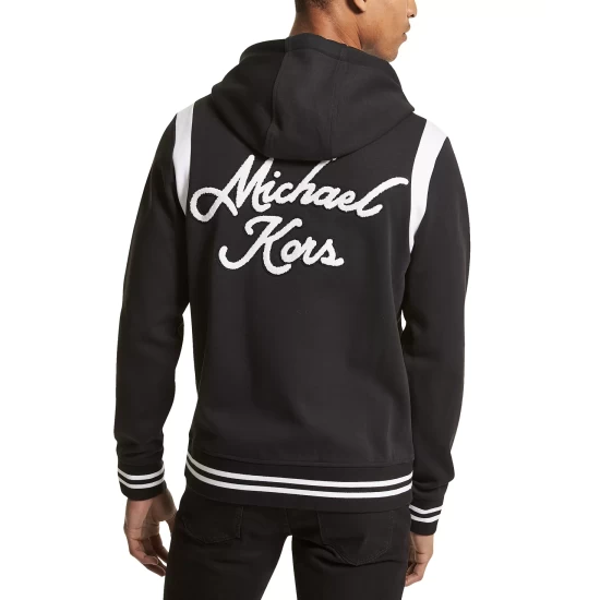 Top 10 🌟 Michael Kors Men's Travel Ready Zip-Front Varsity-Style Logo Hoodie Black 😉 - Image 3