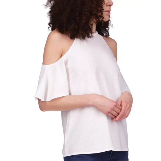 Best Pirce π₯° Michael Kors π© Women's Seersucker Cold-Shoulder Top White 𧨠- Image 4