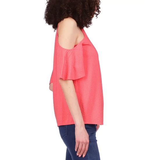 Best Pirce π₯° Michael Kors π© Women's Seersucker Cold-Shoulder Top White 𧨠- Image 5