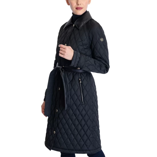 Flash Sale ⌛ Michael Kors 👩 Women's Quilted Belted 🧥 Coat Black 🔥 - Image 4