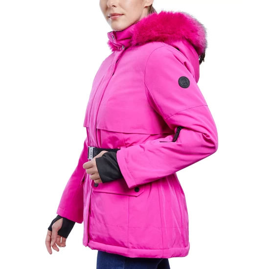 Cheapest ๐ Michael Kors ๐ฉ Women's Belted Hooded Faux-Fur-Trim Puffer ๐งฅ Coat Burgundy ๐ - Image 9