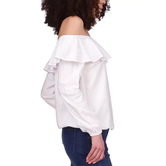 Best deal π Michael Kors π© Women's Seersucker Off-The-Shoulder Top White β€οΈ - Image 4