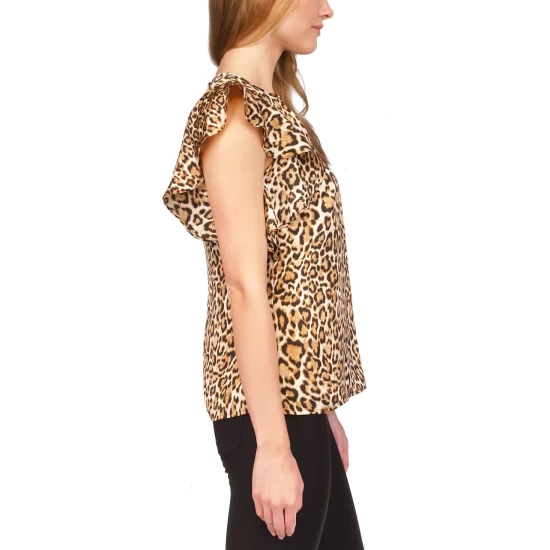 Best Pirce ✔️ Michael Kors 👩 Women's Wildcat Printed Ruffled Top Husk Animal 💯 - Image 5