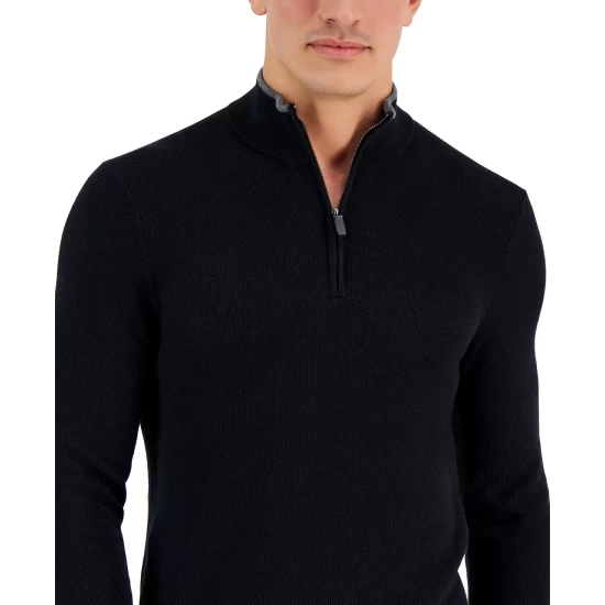 Cheap 𧨠Michael Kors Men's Textured Quarter-Zip Sweater, Created For Macy's Black β - Image 4