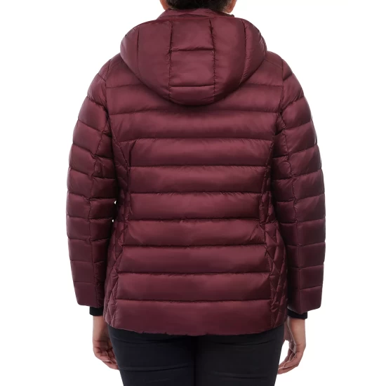 Best Sale 😀 Michael Kors Plus Size Hooded Stretch Packable Down Puffer 🧥 Coat, Created For Macy's Merlot 👏 - Image 6