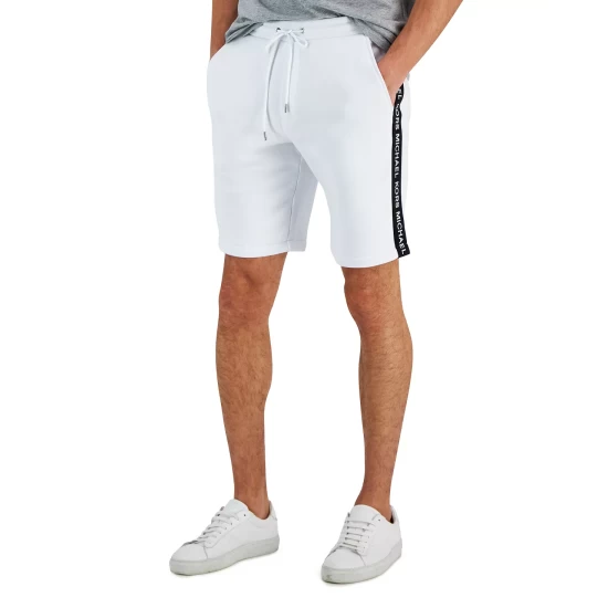 Budget 🥰 Michael Kors Men's Logo Tape Fleece Shorts, Created For Macy's White 🎉 - Image 4