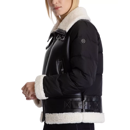 Cheap π Michael Kors π© Women's Faux-Shearling Down Puffer π§₯ Coat Taupe/ivory β¨ - Image 4