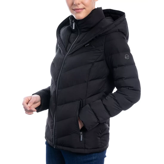 Cheapest 💯 Michael Kors 👩 Women's Plus Size Faux-Fur-Trim Hooded Quilted 🧥 Coat Black 👏 - Image 2