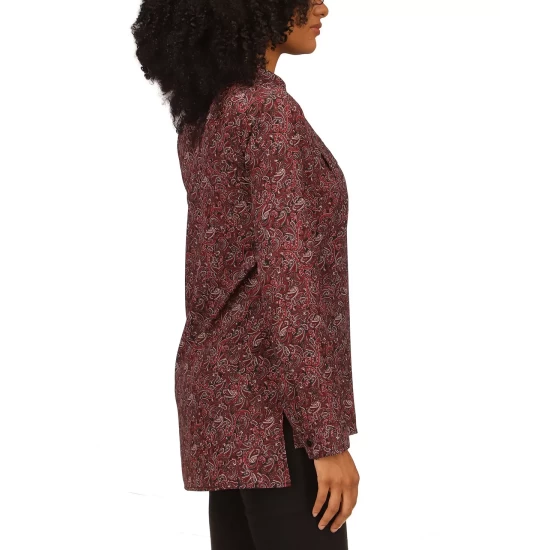 Outlet ✨ Michael Kors 👩 Women's Pop Paisley Zip-Front Top, Regular & Petite Royal Pink Paisley 🤩 - Image 5