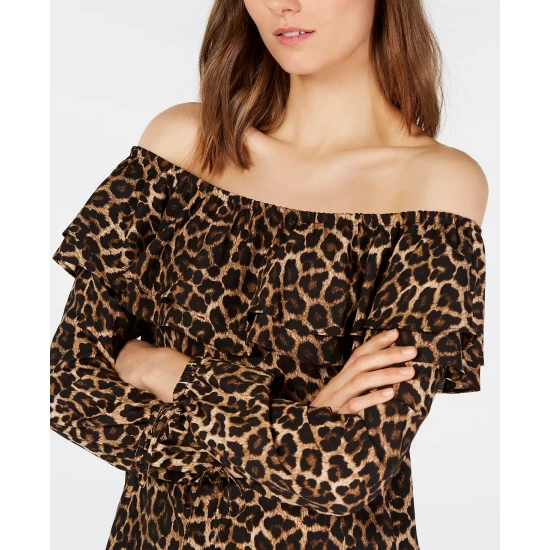 Best Pirce 💯 Michael Kors Cheetah-Print Ruffled Top, Regular & Petite Sizes Leopard 🛒 - Image 4