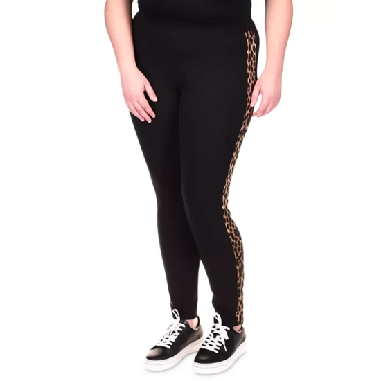 Coupon π Michael Kors Plus Size Cheetah-Striped Leggings Black 𧨠- Image 4