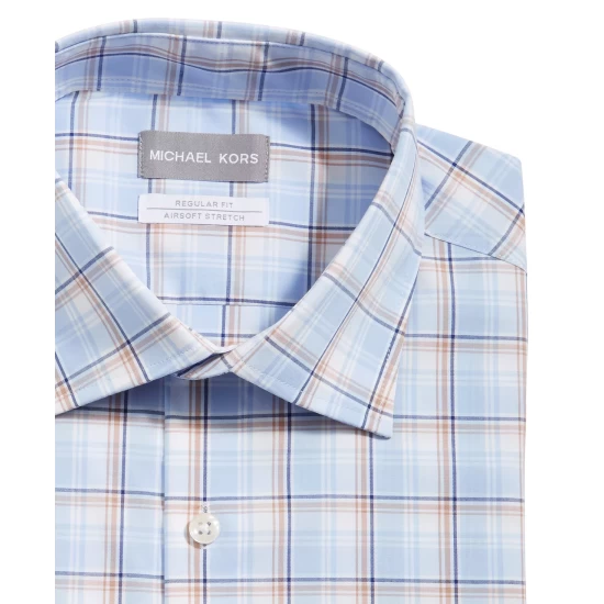 Promo 💯 Michael Kors Men's Regular-Fit Stretch Performance 👗 Dress 👕 Shirt Tan Multi 😉 - Image 3