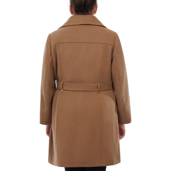 Discount 🔔 Michael Kors Plus Size Belted Funnel-Neck 🧥 Coat, Created For Macy's Dark Camel 👍 - Image 4