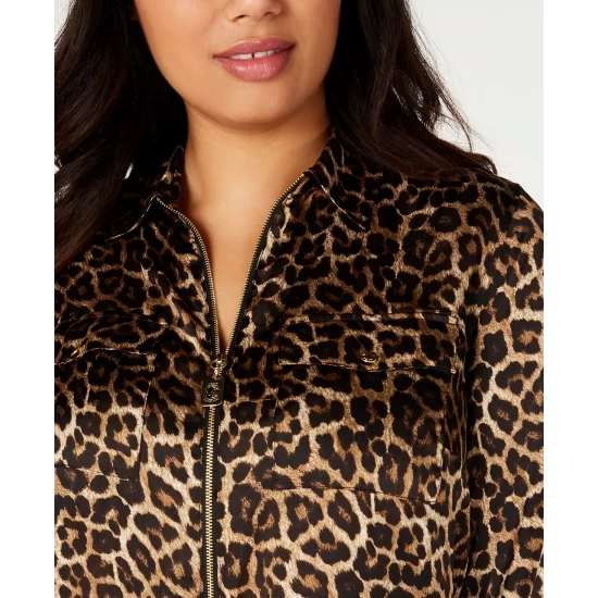 New โจ Michael Kors Plus Size Animal-Print Zip-Front Collared Top Leopard ๐ฅฐ - Image 4