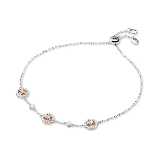 Wholesale π Michael Kors Two-Tone Sterling Silver Cubic Zirconia & Logo Station Slider Bracelet Redoverflw β - Image 2