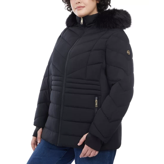 Cheapest ⭐ Michael Kors 👩 Women's Plus Size Faux-Fur-Trim Hooded Puffer 🧥 Coat, Created For Macy's Wine 🔔 - Image 3