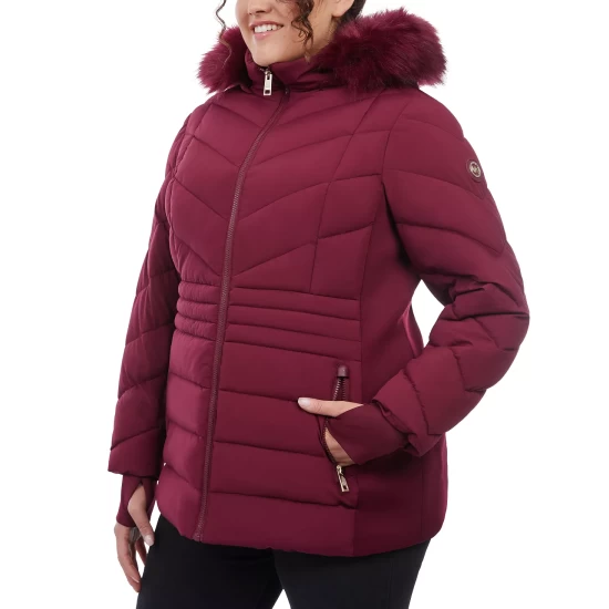 Cheapest ⭐ Michael Kors 👩 Women's Plus Size Faux-Fur-Trim Hooded Puffer 🧥 Coat, Created For Macy's Wine 🔔 - Image 5